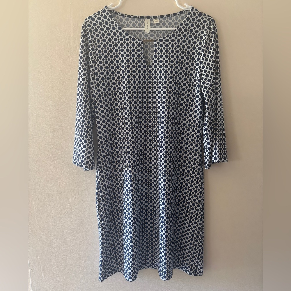 Moving Sale! Tacera Blue and White Sheath Dress 3/4 Sleeve Crew Neck